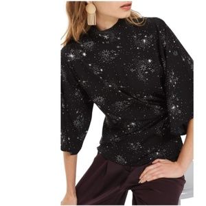 Topshop Black Star Print Origami Tuck Blouse
